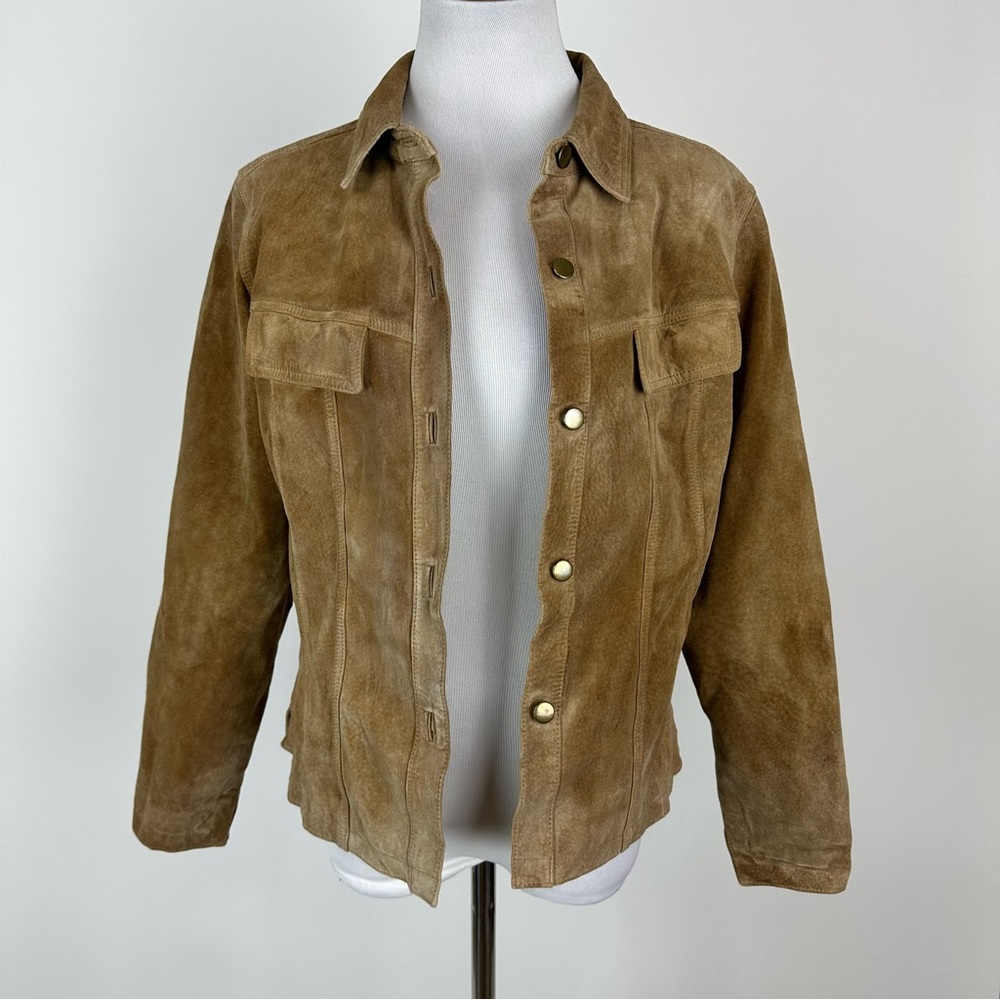 Atelier B. Thomas Neutral Suede Leather Button Front Jacket Size Medium